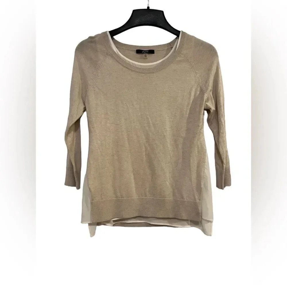 Avec Beige Cashmere Silk Blend Sweater With Camisole Liner Sz XS